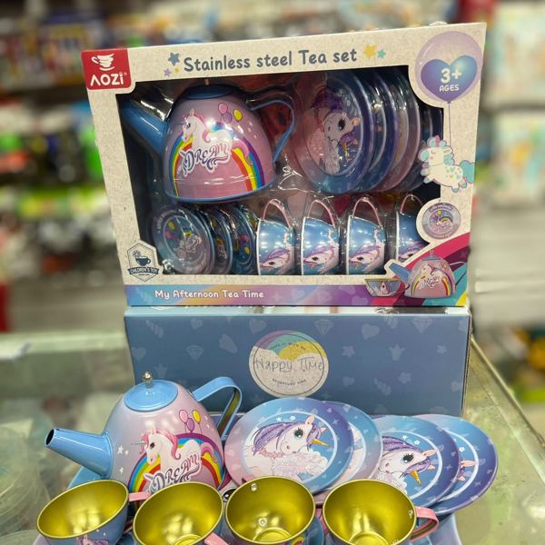 Juego de té metálico unicornio