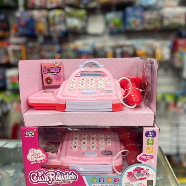 Caja registradora rosada con accesorios