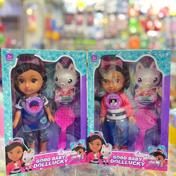 Muñeca Good Baby con gato y cepillo