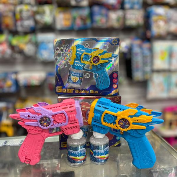Pistola de burbujas en caja azul y rosada